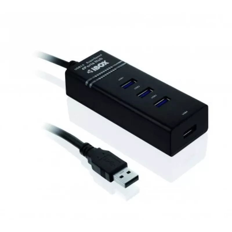 USB 3.2 Gen 1 Type-A 4 prievadų šakotuvas IBOX IUH3FB, 5000 Mbit/s, juodas, 0,5 m kabelis
