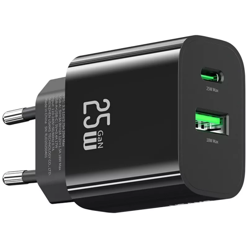 USB įkroviklis usams USA001629 25W 1×USB-C + 1×USB-A greitas įkrovimas