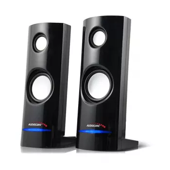 2 krypčių laidinė kompiuterio kolonėlė Audiocore AC860, 2.0 kanalai, 4 W RMS, maitinimas USB, 3,5 mm įvestis, juoda