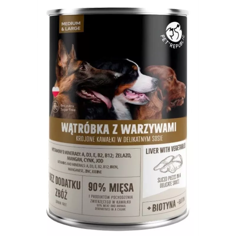 Šlapias šunų maistas PetRepublic PET REPUBLIC Adult Medium & Large Kepenėlės su daržovėmis 1250 g
