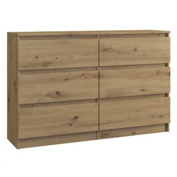 Top e shop M6 120 ARTISAN komoda, ąžuolo apdaila, 6 stalčiai, 1200×300×770 mm