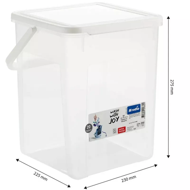 Plastikinis ploviklių indas Rotho Basic 9 L modelis 1770101100RP, baltas, dangtelis, pakabinimo anga