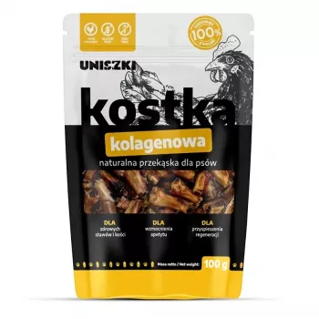 Šunų kramtukas-skanėstas UNISZKI kolageno kubelis 100 g — vienos rūšies vištiena, sąnarių palaikymas, dresūros užkandis