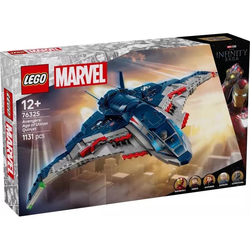 LEGO Quinjet konstruktorius 76325 — Marvel, 1131 detalė, 5 minifigūrėlės, nuo 12 metų, 280×450×300 mm