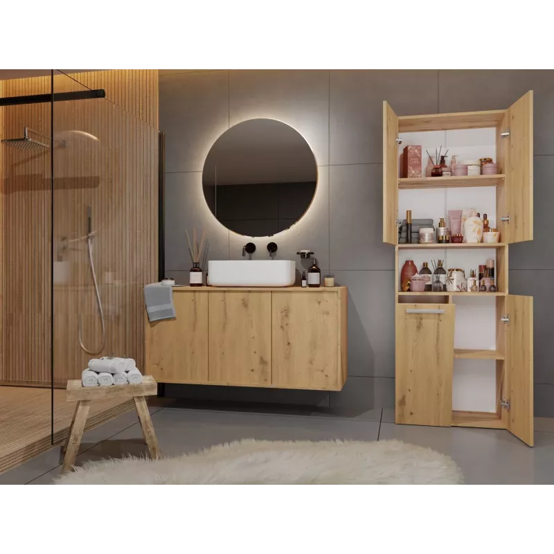 Vonios spintelė Top e shop NEL 1K DK ART KPL, ąžuolo spalvos rėmas, 600×300×1740 mm, 5 lentynos, pastatoma