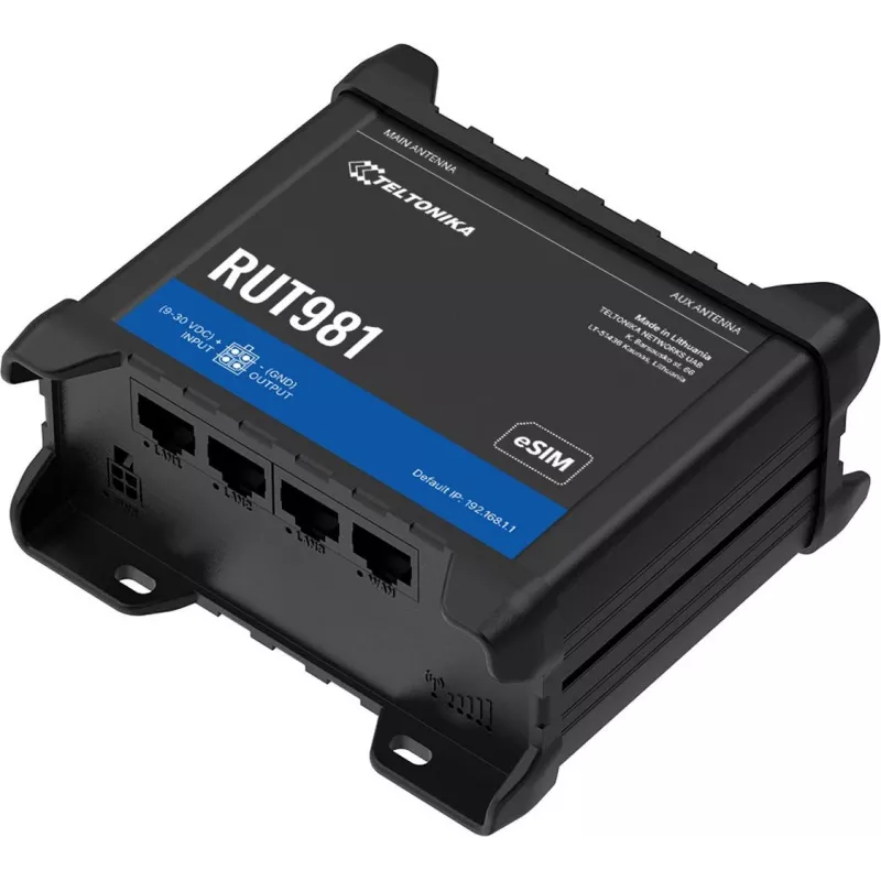 Maršrutizatorius TELTONIKA RUT981 CAT4 LTE Dual SIM eSIM 4x Ethernet Wi‑Fi Global