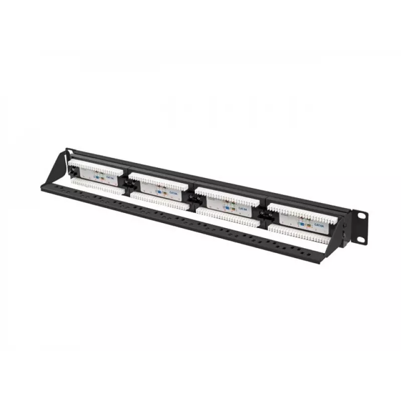 Patch panel 1U LANBERG PPUA-1024-B, 24 ports, Cat6a, U/UTP, 1U rack, depth 102 mm, metal, Juoda