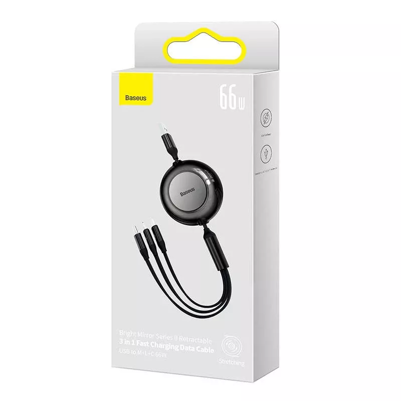 USB 3 viename laidas Baseus Bright Mirror — micro USB, USB-C, Lightning, 66W, 1,1 m