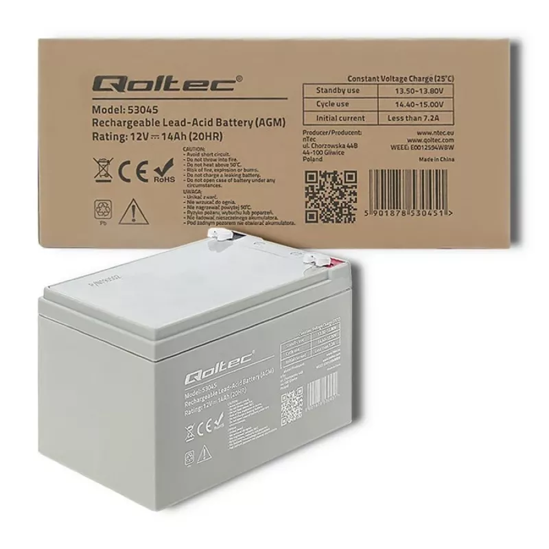 Qoltec 53045 AGM baterija 12V 14Ah