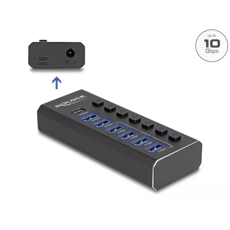 DeLOCK 64326 sąsajų šakotuvas USB 3.2 Gen 2 (3.1 Gen 2) Type-C 10000 Mbit/s juodas