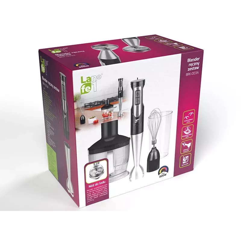 Rankinė panardinamoji trintuvė LAFE BRK-003A, 800 W, juoda/sidabrinė, nerūdijančio plieno peilis, 0,6 L dubuo, 0,5 L ąsotis