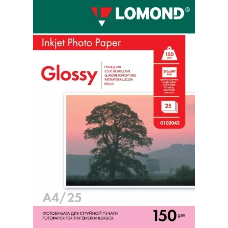 Lomond Photo Inkjet Paper Glossy 150 g/m² A4, 25 lapai
