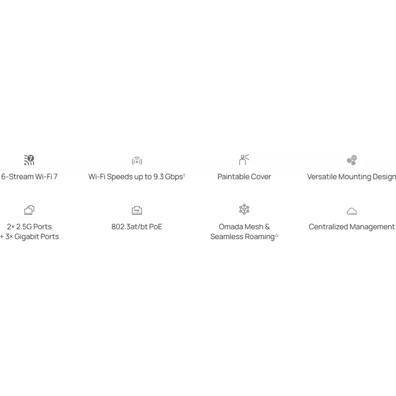 Belaidis prieigos taškas TP-LINK EAP775-Wall 9300 Mbit/s, trijų juostų 2.4/5/6 GHz, 5x RJ-45, PoE, baltas