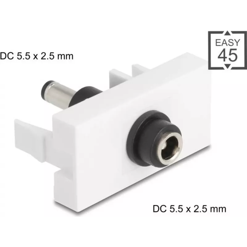 DC maitinimo prailginimo modulis DELOCK Easy 45 — DC 5,5×2,5 mm lizdas į DC 5,5×2,5 mm — modelis 90865