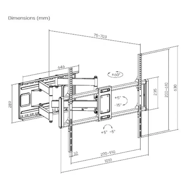 Gembird WM-120 pc(s)-01 TV laikiklis/stovas 3.05 m (120) Juoda