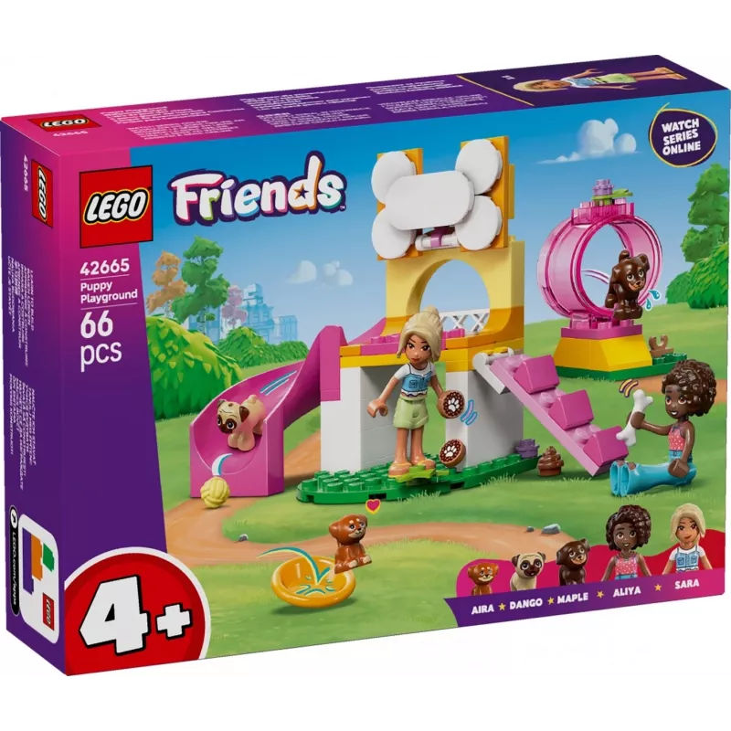 Konstruktorius LEGO Friends Šuniukų žaidimų aikštelės rinkinys 42665, 66 dalys, 2 minifigūrėlės, amžius 4+