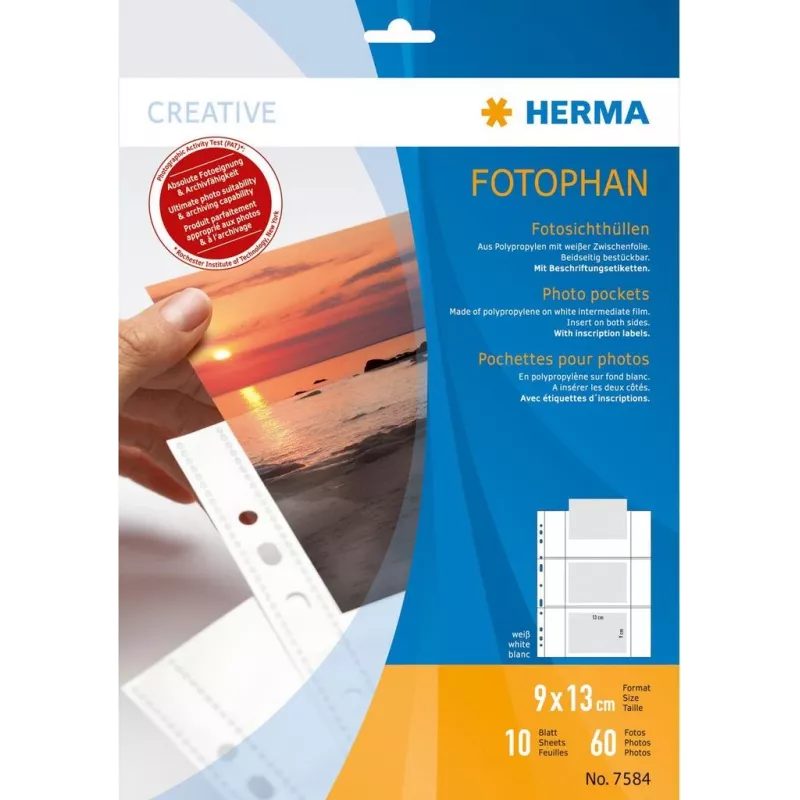 Photo pockets HERMA Fotophan 9x13 cm landscape white 10 pcs