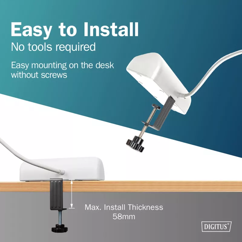 Maitinimo šakotuvas DIGITUS 3 lizdų su 2×USB-A ir 1×USB-C, 3 kintamosios srovės lizdai E/F tipo, 1,5 m laidas, baltas