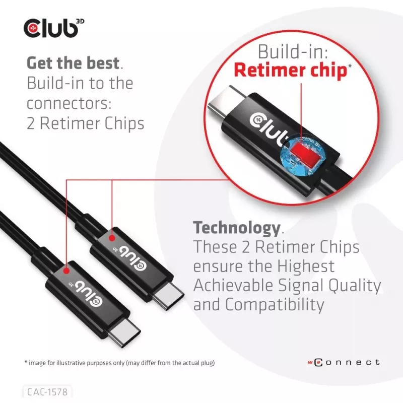 CLUB3D USB4 Gen3x2 Type-C dvikryptis kabelis 8K60Hz, Duomenys 40Gbps, PD 240W(48V/5A) EPR M/M 2m / 6.56ft