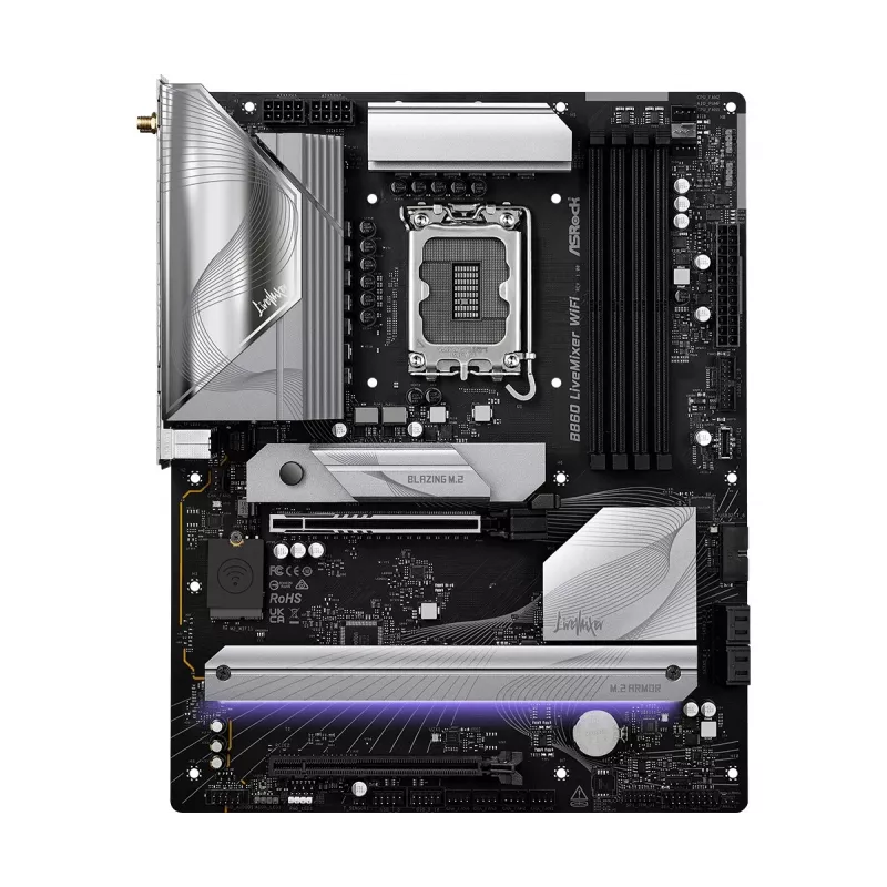 Pagrindinė plokštė ASRock B860 LiveMixer WiFi — Intel B860, LGA 1851, ATX, DDR5, 4 DIMM, Wi‑Fi 6E, 2.5Gb LAN