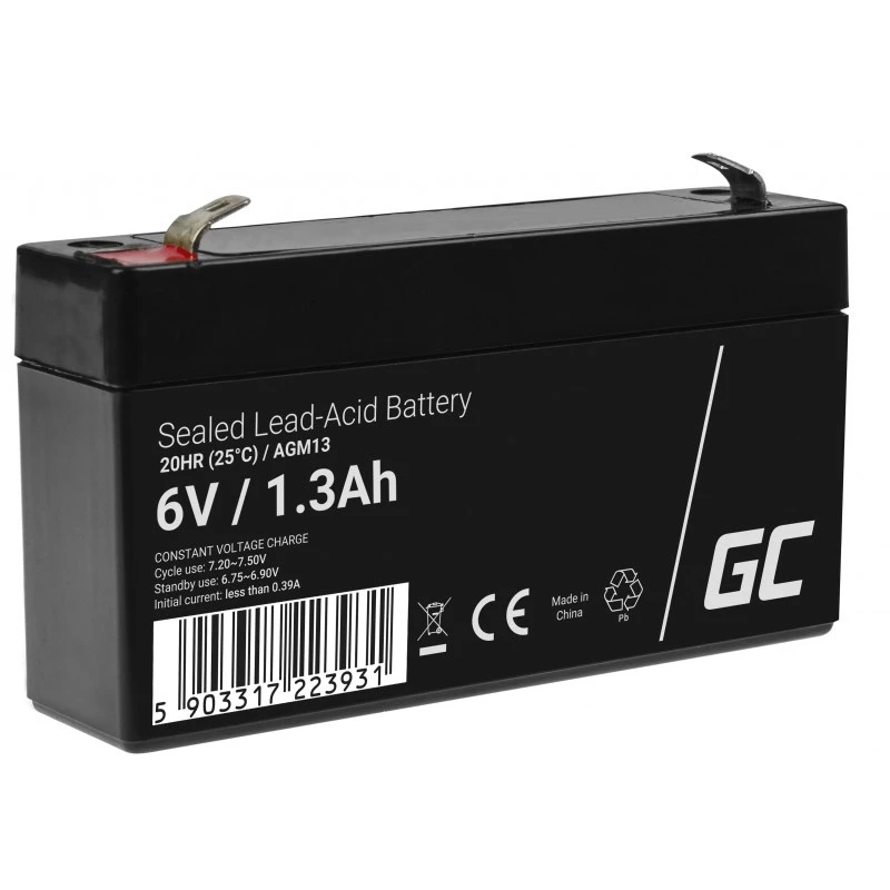 UPS baterija Green Cell AGM13, sandari švino rūgštinė VRLA 6 V 1,3 Ah, 290 g, juoda