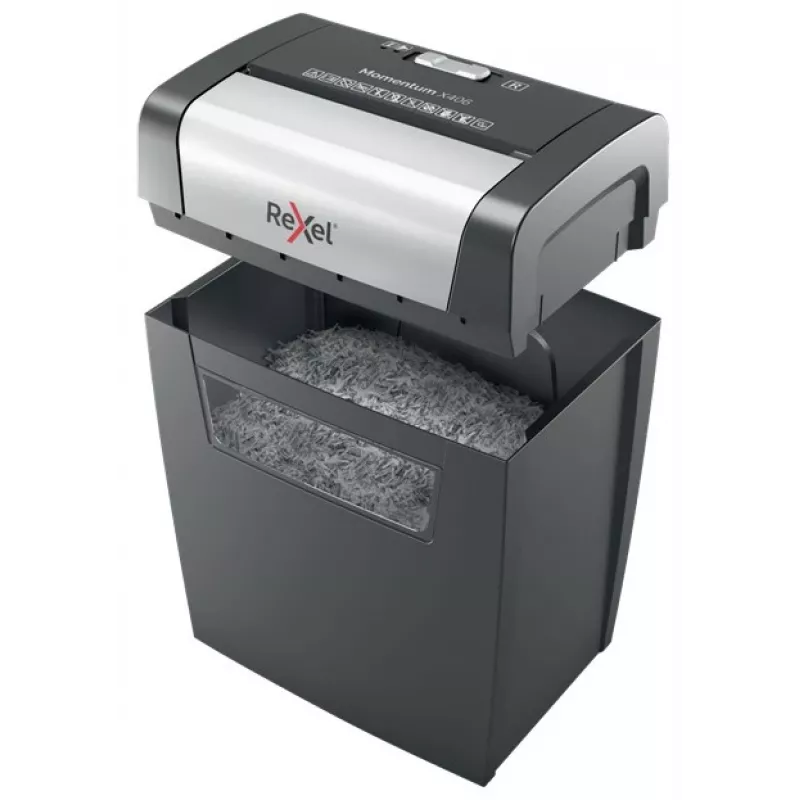 Rexel Momentum X406 kryžminio pjovimo popieriaus smulkintuvas P4, dalelių pjovimas, 4 x 28 mm, 15 L, 125 lapai, 70 dB, mygtukai
