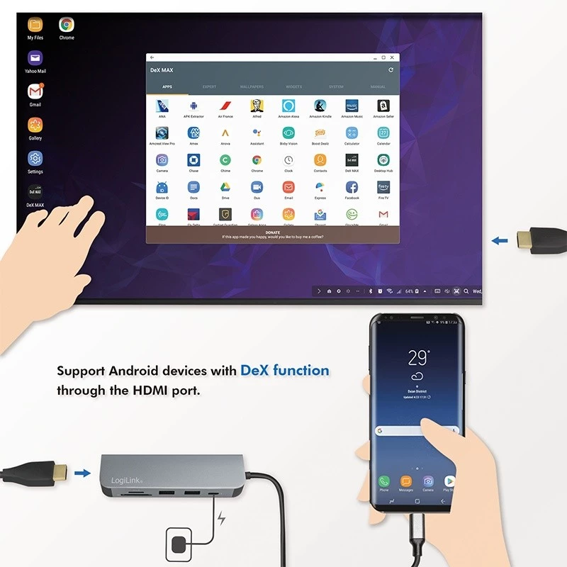 LogiLink UA0343 USB-C daugiafunkcis šakotuvas, aliuminis, USB 3.2 2-os kartos, įvairių