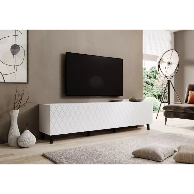 TV spintelė cama meble ASTI 200×42×52 cm balta matinė