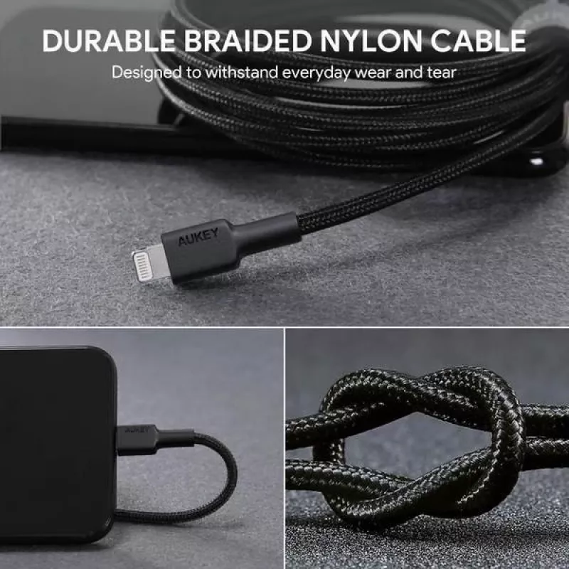„Lightning“ laidas AUKEY CB-AL05 1 m, juodas