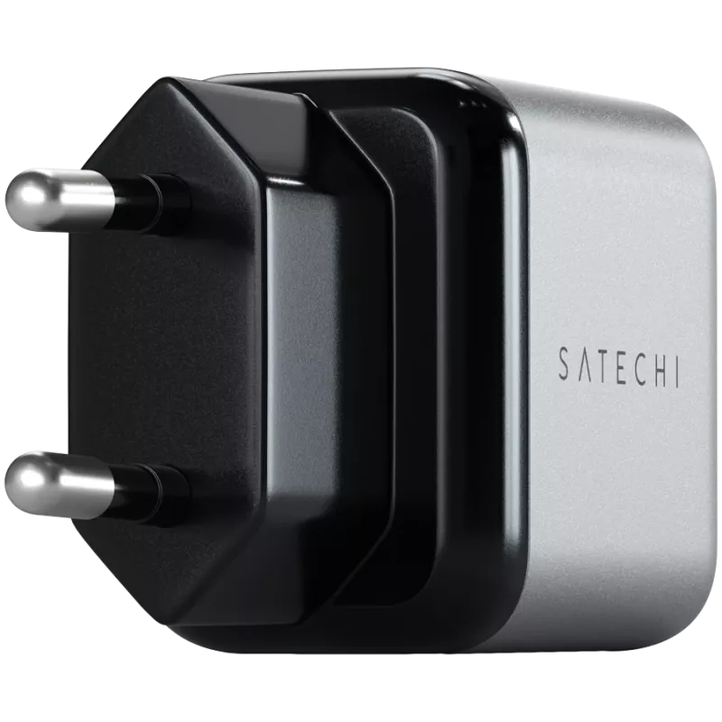 Mobiliojo įrenginio įkroviklis Satechi ST-UC30WCM-EU — Universalus vidaus kintamosios srovės įkroviklis su 1× USB-C, juoda/sidabrinė