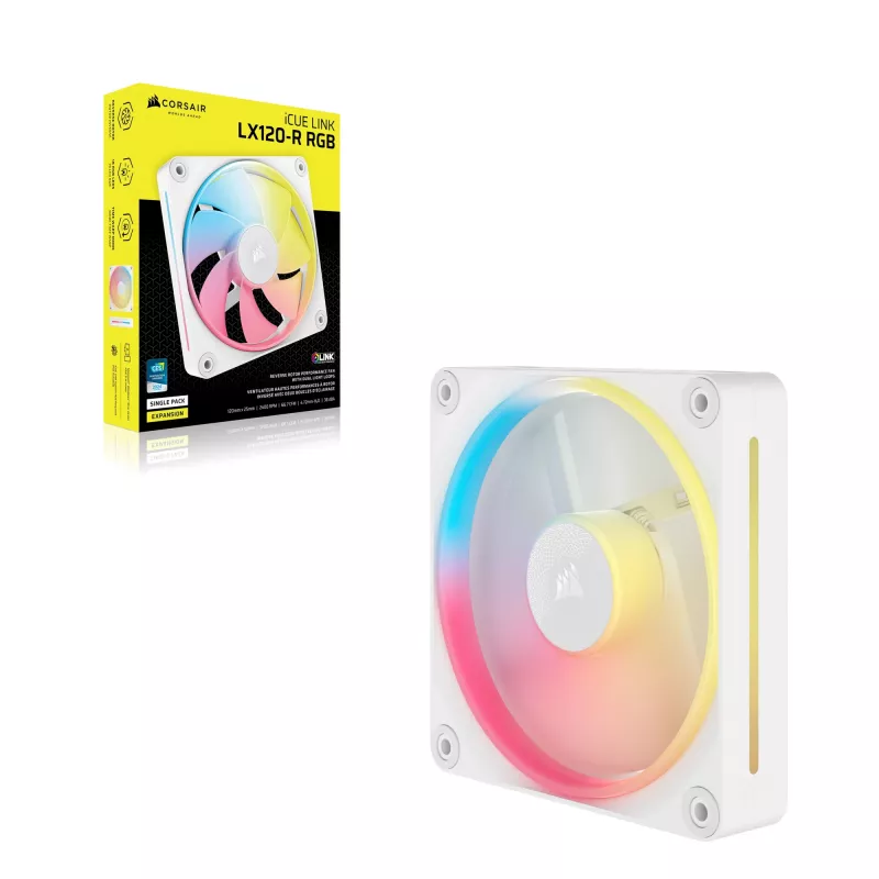 CORSAIR iCUE LINK LX120-R RGB 120 mm ARGB reversinio menčių korpuso ventiliatorius – baltas