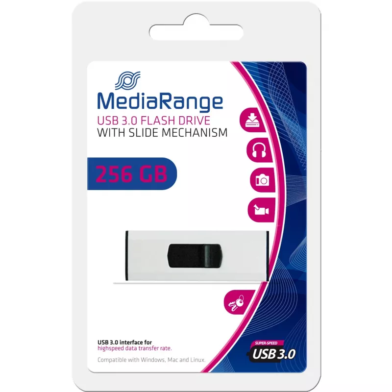 MediaRange - USB atmintukas - 256 GB - USB 3.0 - Juoda, Sidabrinė (MR919)