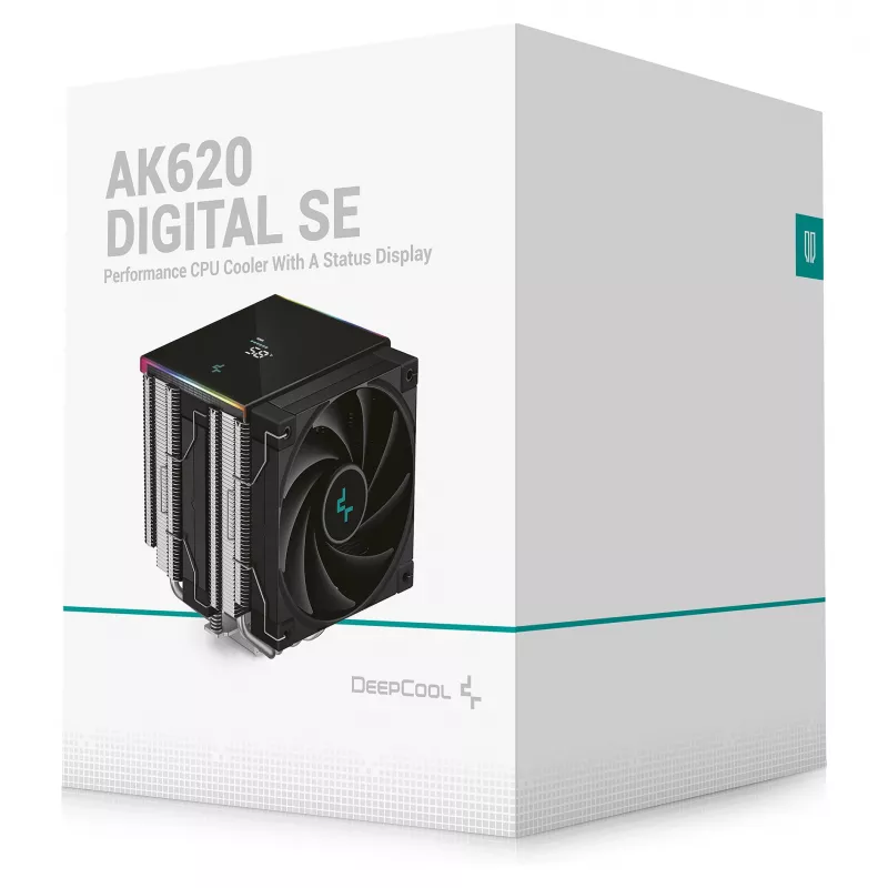 CPU oro aušintuvas DeepCool AK620 Digital SE, dviejų bokštų, 6x Ø6 mm šilumos vamzdžiai, 2x 120 mm PWM ventiliatoriai, RGB, aukštis 161 mm