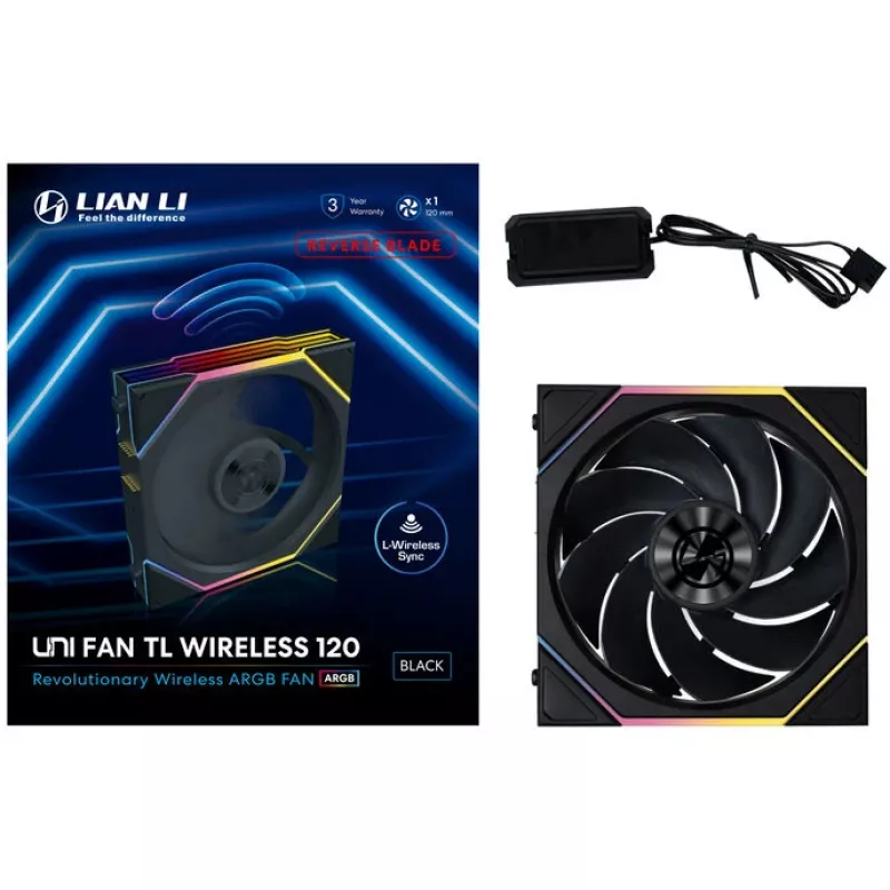 120 mm ARGB PWM belaidis atvirkštinių menčių ventiliatorius Lian Li UNI FAN TL (belaidis, PWM, atvirkštinės mentės)