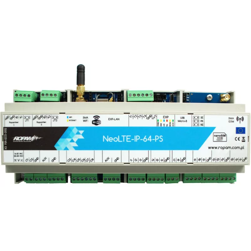 Valdymo pultas NEO tools NEOLTE-IP-64-PS-D12M — centralizuotas signalizacijos/valdymo blokas su IP jungiamumu