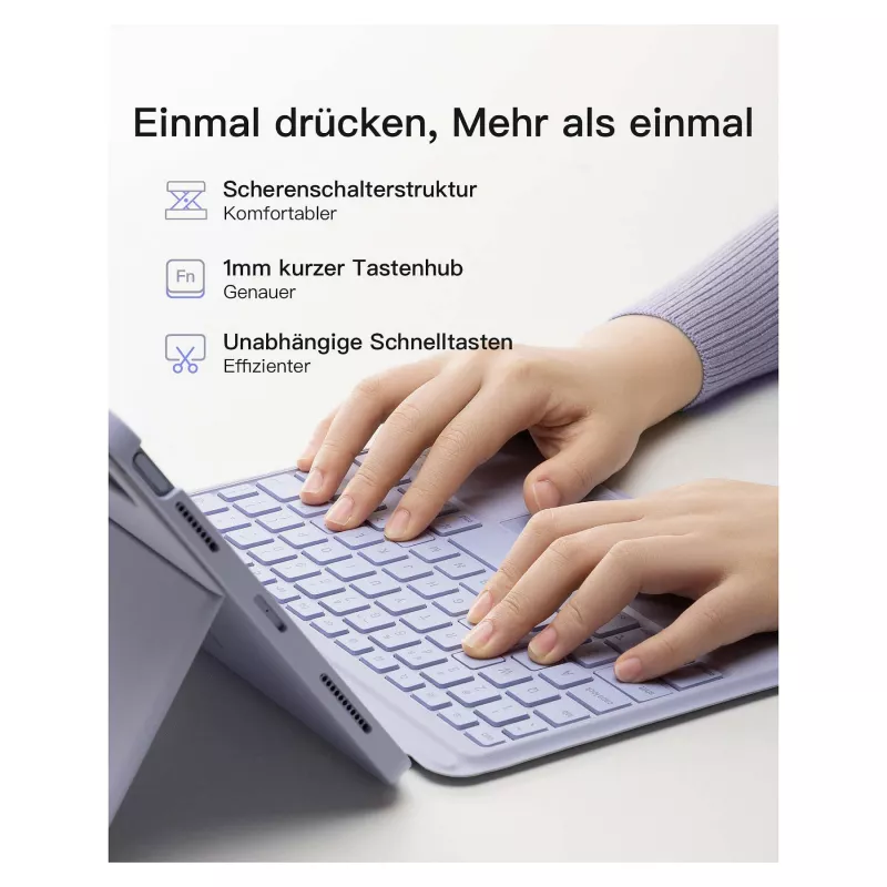 „inateck“ klaviatūra, skirta „iPad 11“, „iPad Air 4/5Gen.Com.“, QWERTZ, violetinė