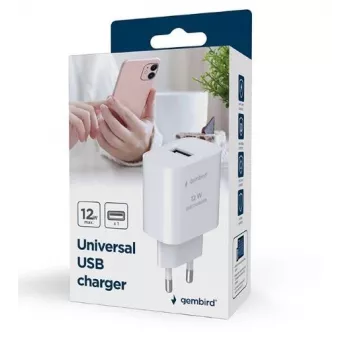 Mobiliojo įrenginio įkroviklis GEMBIRD TA-UC-1A12-01 5V 2.4A 12W USB PD, 1 prievadas, Baltas