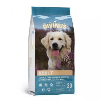 Sausas šunų ėdalas DIVINUS Adult 20 kg — paukštiena, 23 % baltymų, 8 % riebalų, 3 % ląstelienos, tinka visų veislių suaugusiems šunims