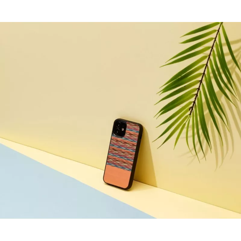 Telefono dėklas “Man and Wood”, skirtas “iPhone 12 mini” — rudas langinis raštas su juodu apvadu