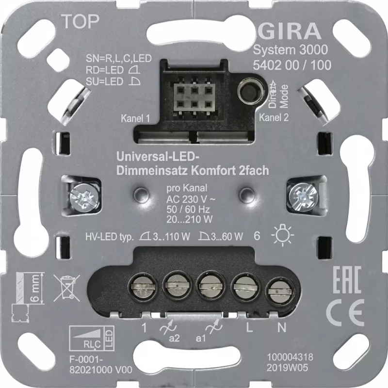 „gira Uni-LED“ dviejų kanalų reguliatoriaus įdėklas S3000 modelis 540200, skirtas LED apšvietimui