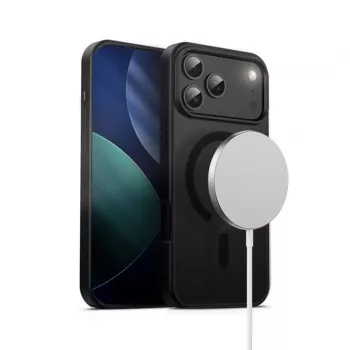Crong Hybrid Frost MAG dėklas su MagSafe iPhone 17 Pro Max šerkšno juodos spalvos