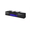 TV spintelė Cama Meble ROVA su elektriniu židiniu, 190x37x48 cm, juoda/juodai blizgi