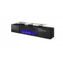 TV spintelė Cama Meble ROVA su elektriniu židiniu, 190x37x48 cm, juoda/juodai blizgi