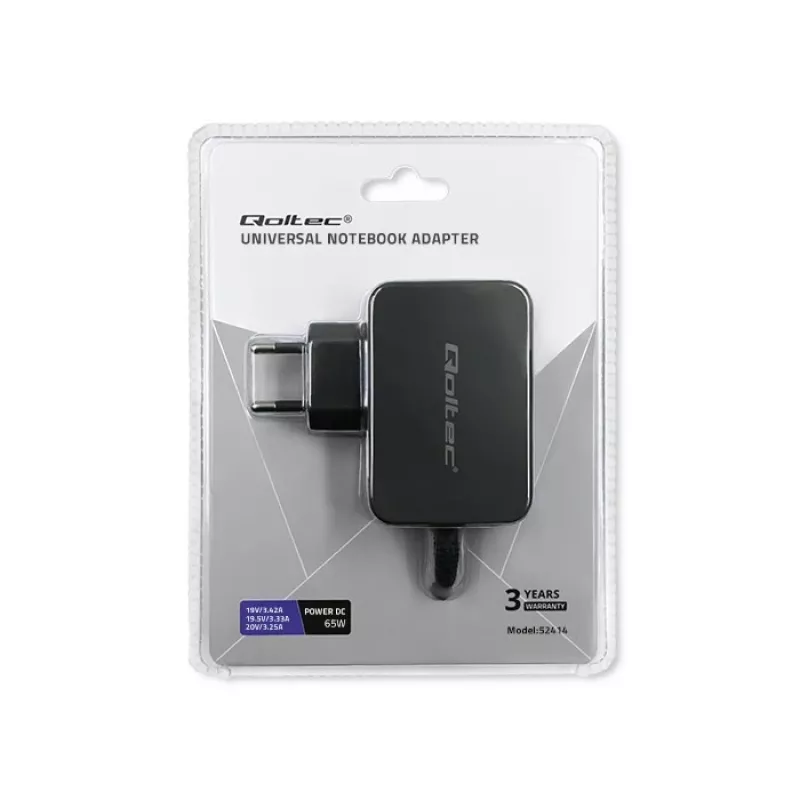 Universalus maitinimo adapteris QOLTEC 52414 65W su 10 keičiamų jungčių