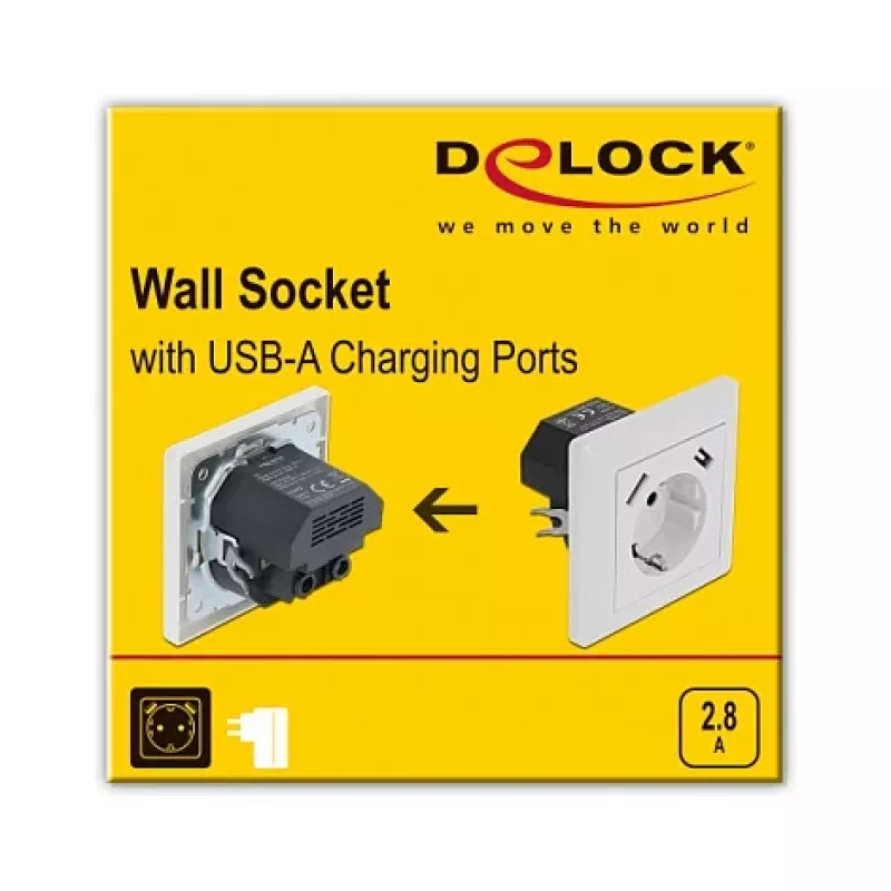 Kištukinis lizdas 2 x USB + CEE 7/3 DeLOCK 11473
