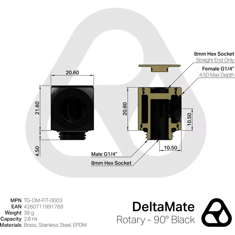 “Thermalright Rotary Thermal Grizzly DeltaMate 90° Juoda” — montavimo adapteris TG-DM-FIT-0003