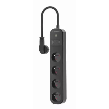 Maitinimo šakotuvas GEMBIRD TSL-PS-F4U-02 su 4 PL lizdais ir USB įkrovikliu, juodas