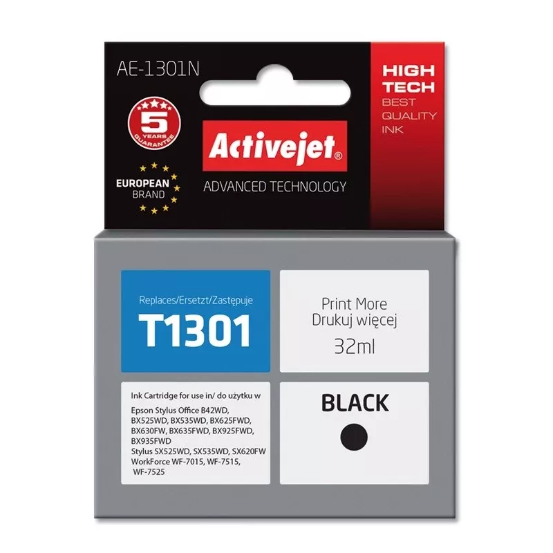 Activejet AE-1301N rašalo kasetė (pakaitalas Epson T1301; Supreme; 32 ml; juoda)