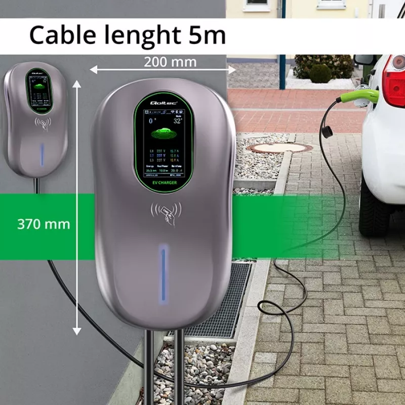 EV įkrovimo stotelė QOLTEC 52430 22 kW Wi‑Fi RFID 3‑fazė, 32 A, Type 2, IP54