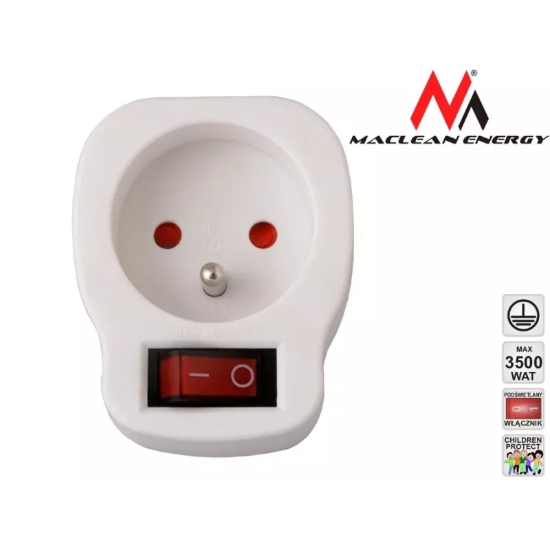 Maitinimo lizdas MACLEAN AC lizdas MCE13 su jungikliu